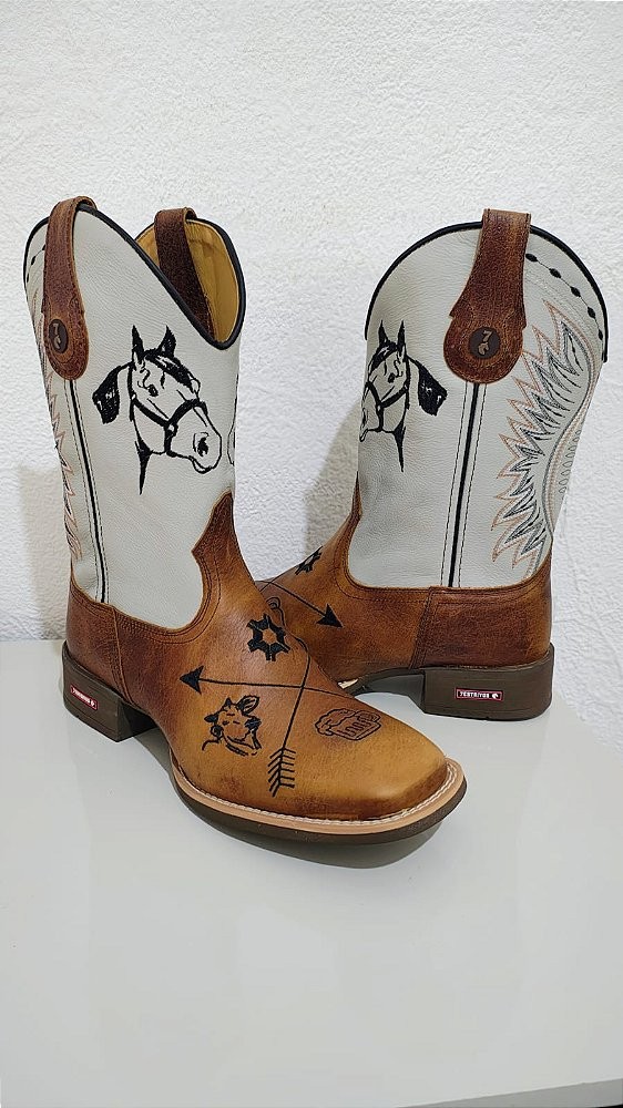 Bota Texana Masculina Couro Fóssil Envelhecido | Bico Redondo Country