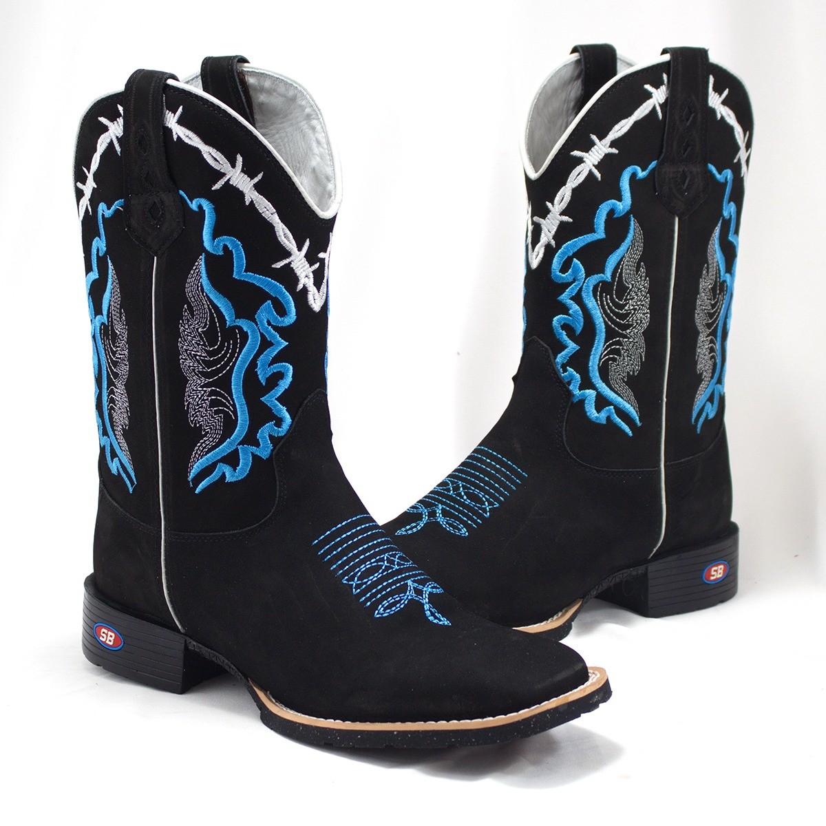 Bota Texana Masculina Country Preta em Couro Nobuk Legítimo | Sola Preta