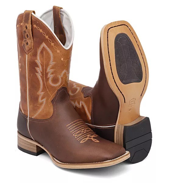 Bota Texana Masculina Country Marrom Sela | Sola de Couro Tradicional
